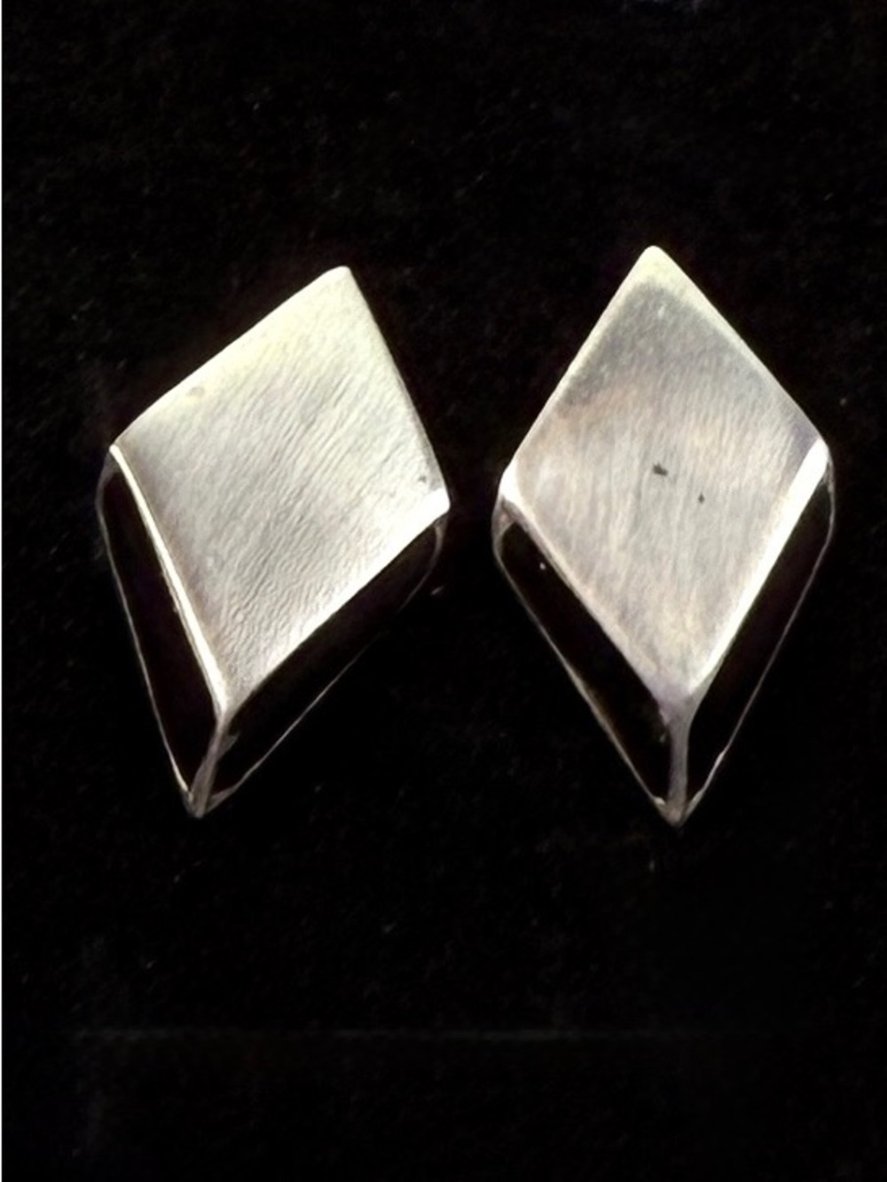 Vintage aged, silvertone and Black Geometric pierced Earrings